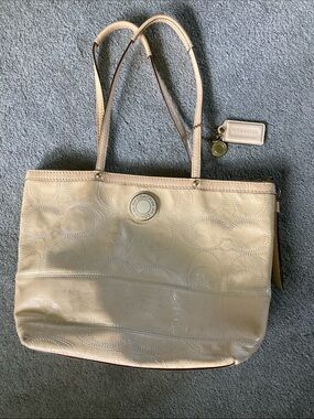 Coach Pale Beige Leather Tote with Signature Stitching